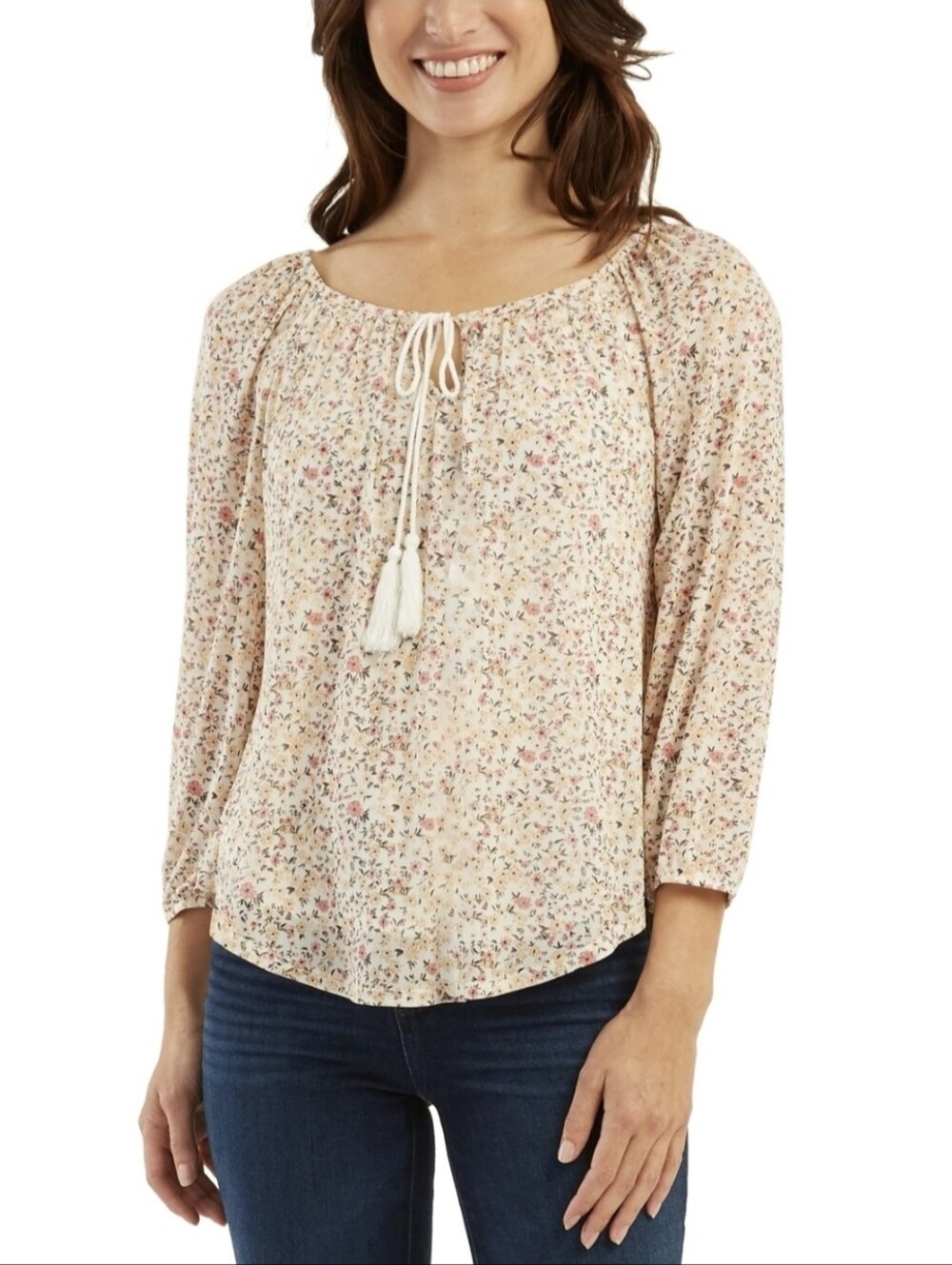 BCX Juniors Floral Print Peasant Top Boho Shirt NWT Size‎ XL
